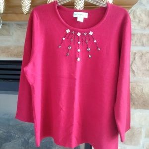 Sag Harbor Embellished Red Sweater= XL